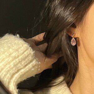 Pink Drop Earrings • 24k Gold Plated • Hypoallergenic